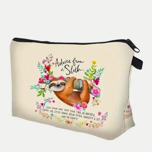 Sloth Cosmetic Bag Makeup Clutch Pouch Travel Happy Flowers Organizer Namaste